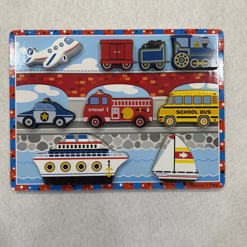 Melissa And‎ Doug Fresh Start Wooden Vehicles 🚒 Chunky Complete 9 Piece Puzzle